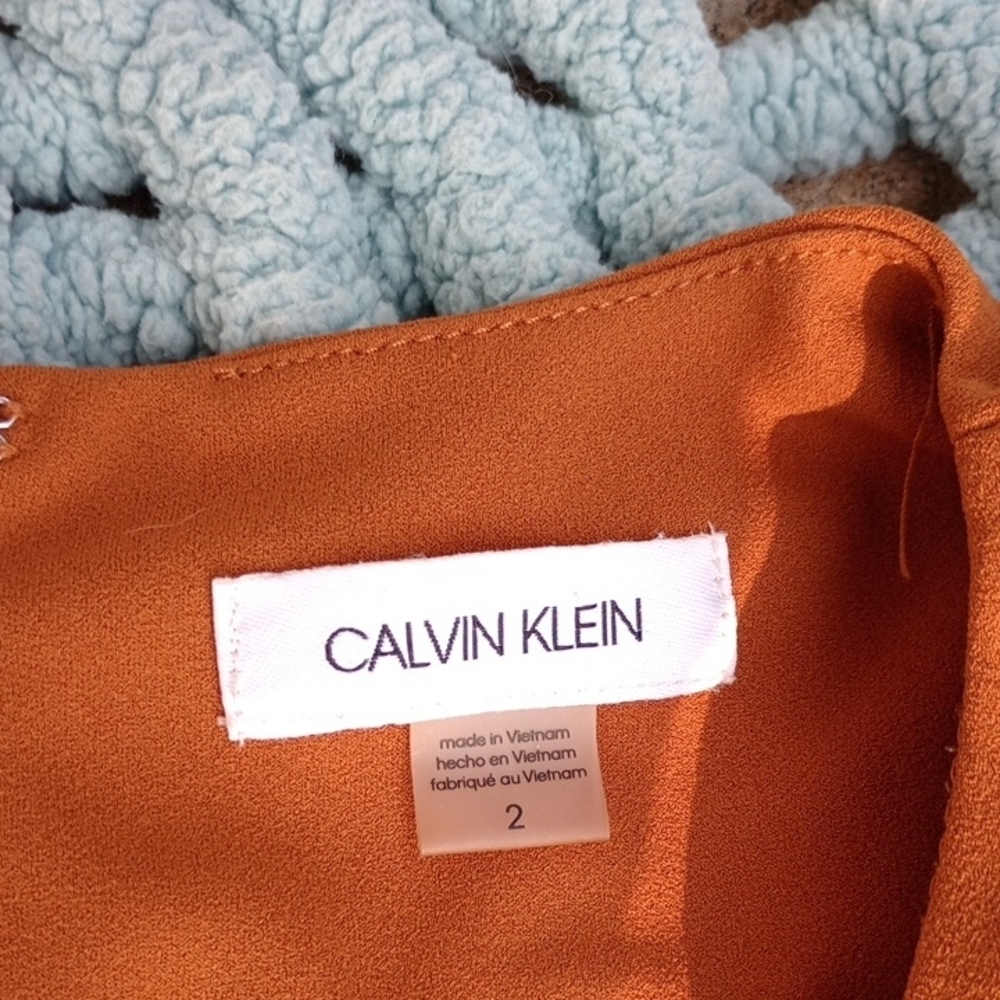 🧡Calvin Klein Size 2 Rust Sleeveless Sheath Dress – Side Ruched Waist - Picture 2 of 3